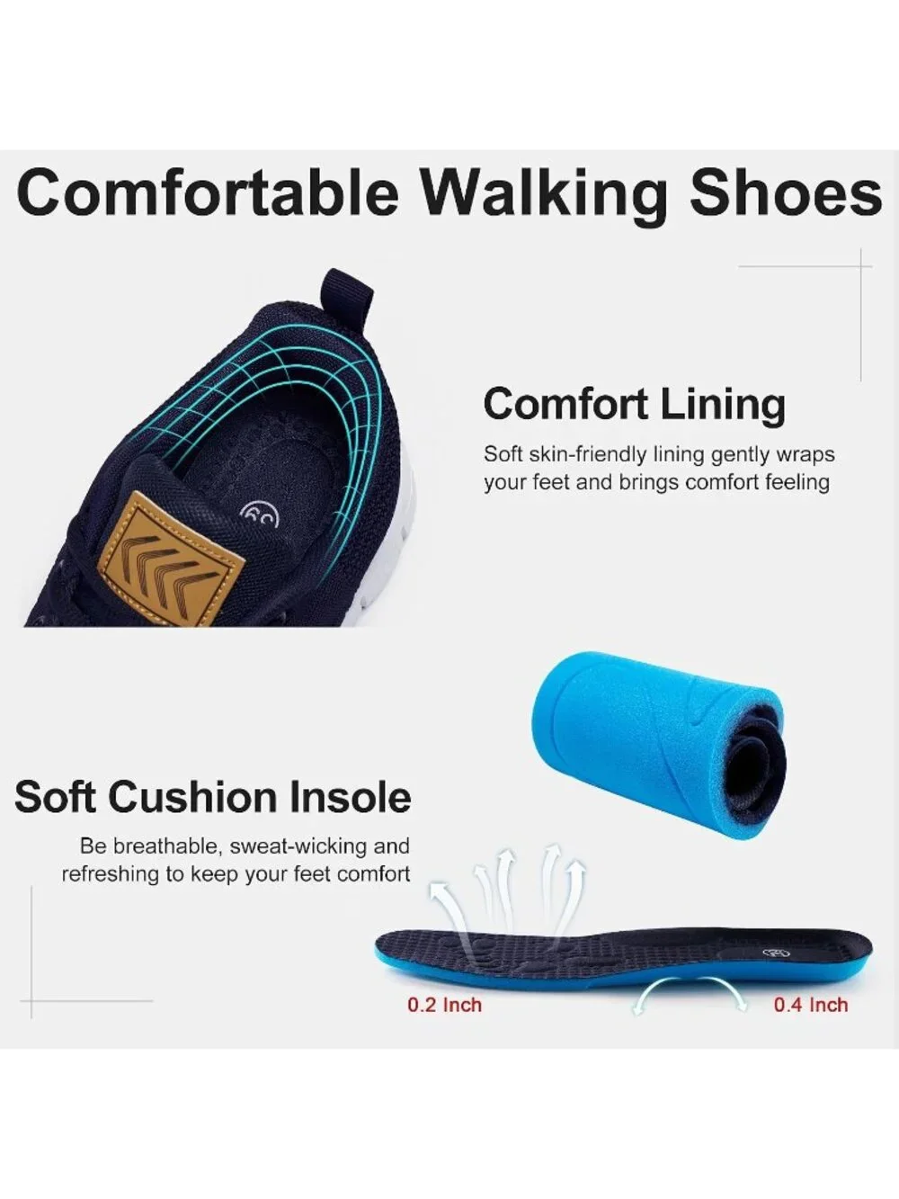 Women's Dark Blue Lightweight Non Slip Comfortable Breathable Pull On Sneakers